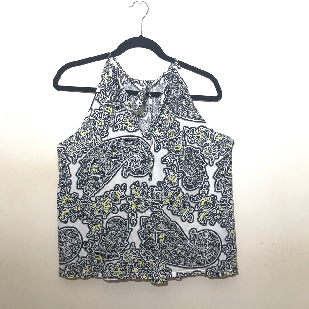 XL 1X 16 MICHAEL Michael KORS halter neck tank top black white yellow print